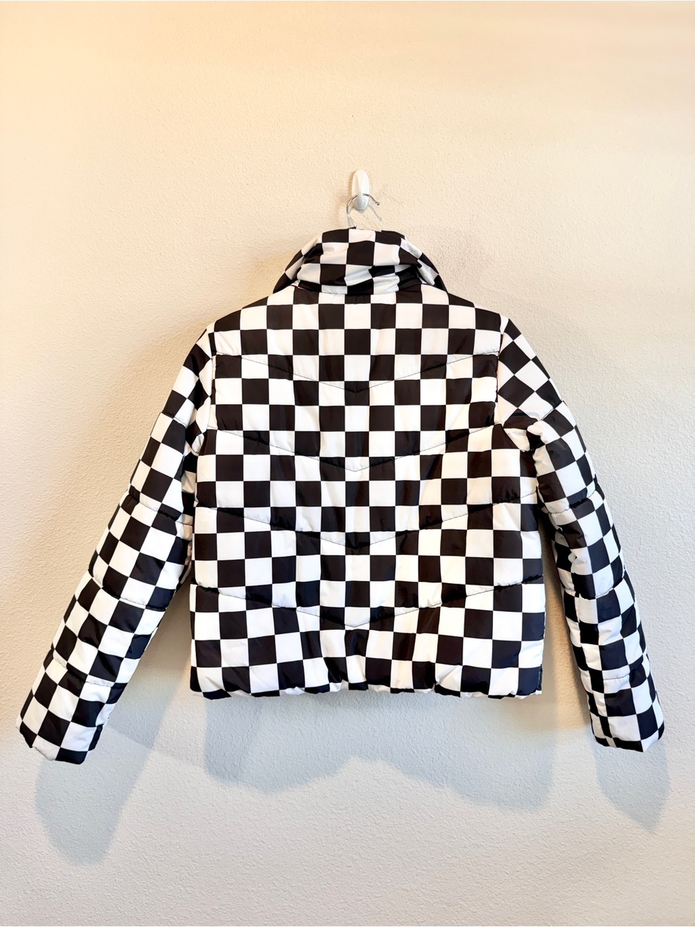 Vans Checkered Puffer Jacket Womens XS Black White Skate Streetwear Retro H75 - Picture 7 of 9